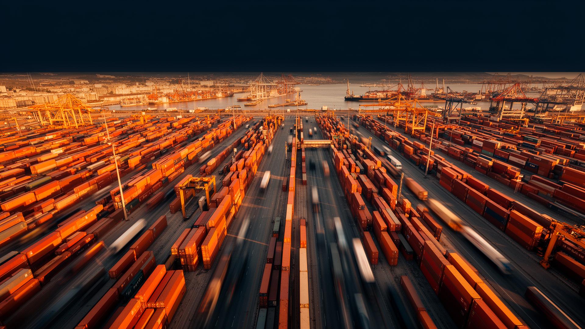 Logistiek terminal met containers in beweging